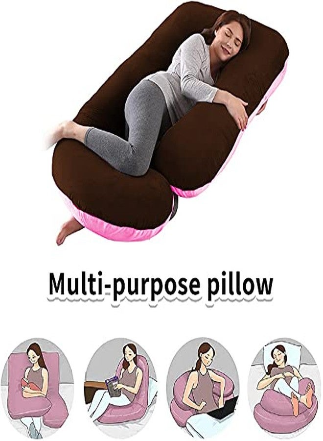 DADDY COOL Body Support J-Shaped Pregnancy Pillow for Maternity & Baby Nursing | Pregnant Women Stomach, Hip, Spine, Neck & Support Cushion Velvet Outer Reversible Cover with Zip (Pink, Brown) - Image 2