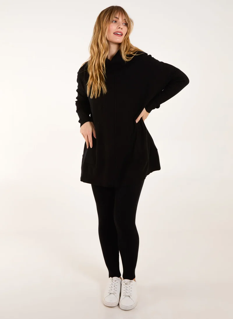 بلو فانيلا طقم ليجنز مضلع وكنزة بياقة ملتفة