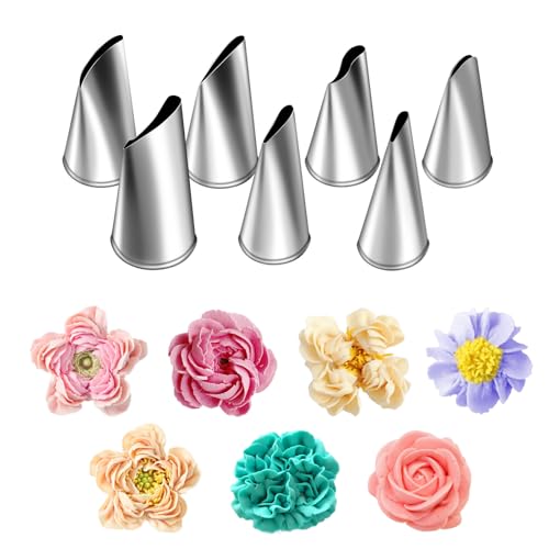 Suuker Fondant Rose Piping Tips Set, 7 Pieces Stainless Steel Cake Decorating Pastry Tools, Silver, Baking Supplies - Image 1