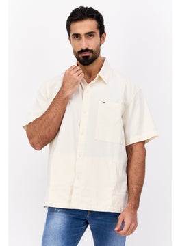 Wrangler Men Regular Fit Solid Short Sleeves Casual Shirt, Cream  - Image 1