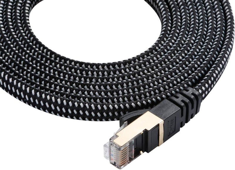 كابل إيثرنت Cat 7، مضفر من النايلون بطول 66 قدمًا، عالي السرعة، احترافي، مع قابس مطلي بالذهب، أسلاك STP، كابل RJ45 Cat 7 بأطوال 3 أقدام و10 أقدام و16 قدمًا و26 قدمًا و33 قدمًا و50 قدمًا و66 قدمًا و100 قدم (أسود 66 قدمًا) - Image 4