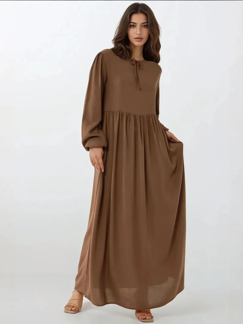 HICCUP Maxi Dress with A-Form Fit and Crew Neck