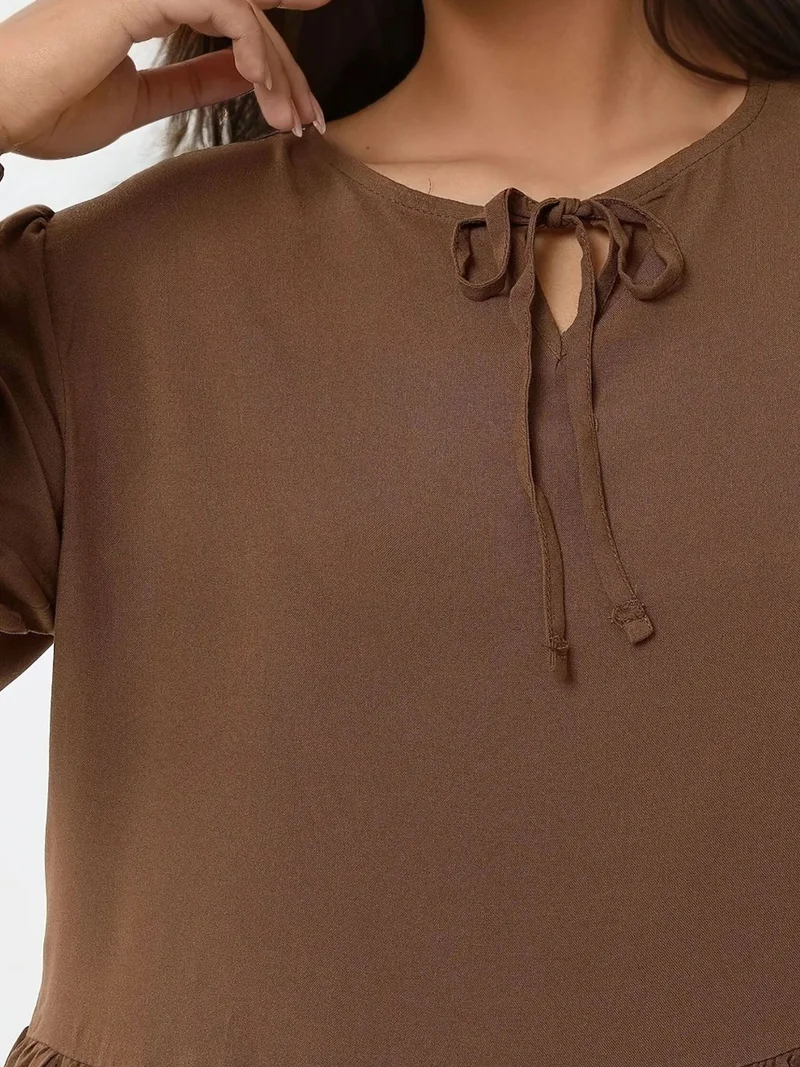 HICCUP Maxi Dress with A-Form Fit and Crew Neck