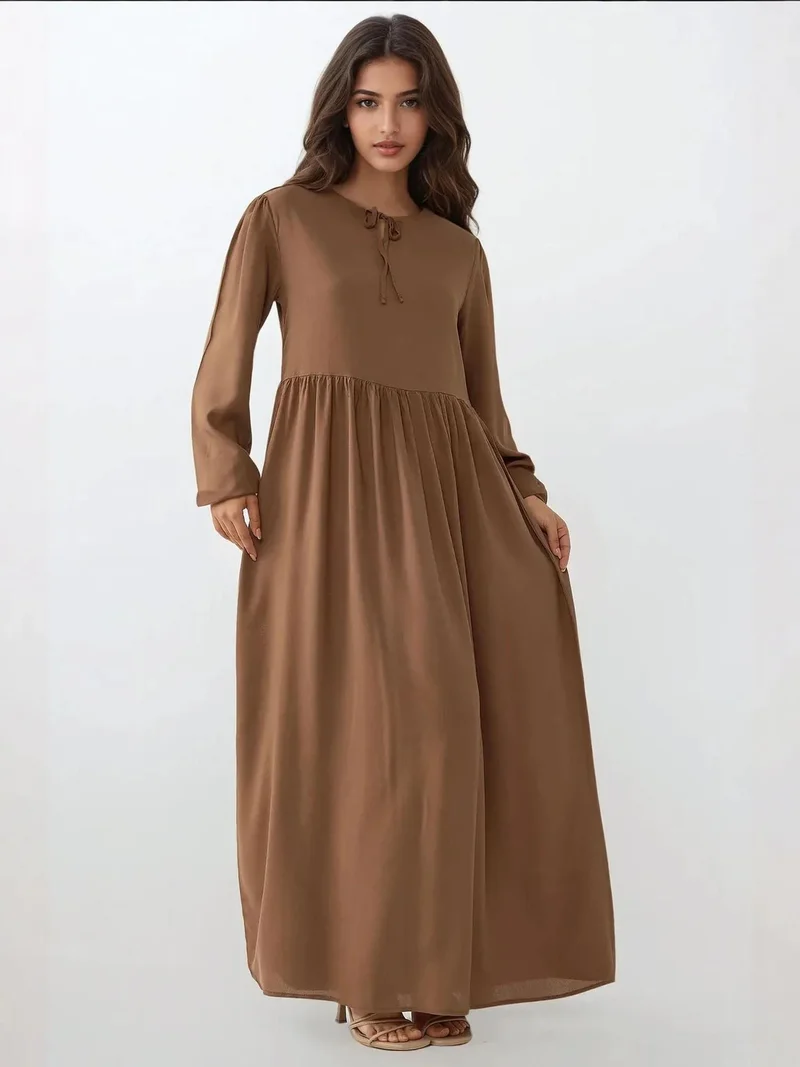 HICCUP Maxi Dress with A-Form Fit and Crew Neck