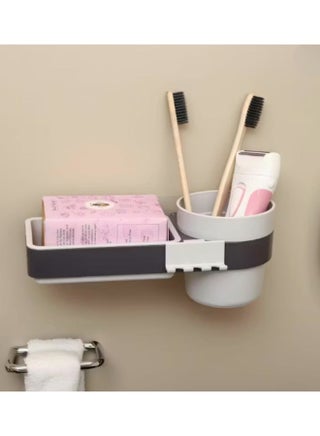 حامل فرش أسنان ومعجون وصابون جداري 3 في 1 مع كوب مضمضة بتصميم عميق للتخزين بدون حفر تركيب لاصق قوي حمولة حتى 1.5 كجم منظم أدوات الحمام معلق على الحائط مناسب للرخام والسيراميك والزجاج والأسطح الملساء مقاوم للماء وسهل التنظيف للاستخدام اليومي وتنظيم الحمام بأقصى كفاءة