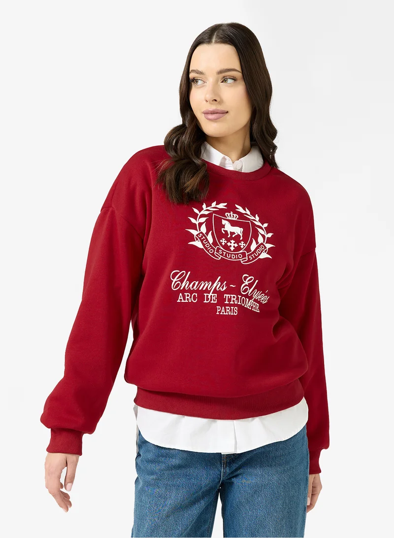 Ginger Crew Neck Graphic Sweatshirt