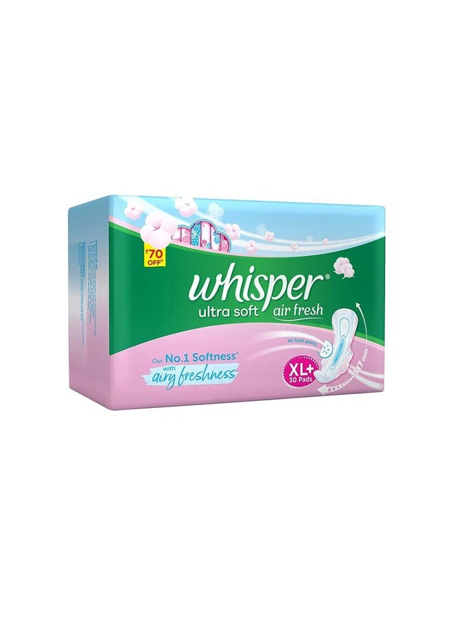 Whisper فوط صحية ألترا نايتس مع أجنحة XL 30 وحدة - Image 2