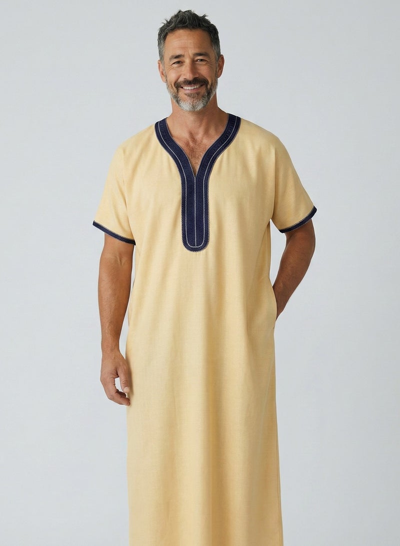 Men's Shirt, Nightgown, Moroccan Robe, Comfortable Men's Gifts Luxury Men's House Robe for Comfort Moroccan Shirt, Men's Summer Shirt, Short Sleeve Shirt, Men's Robe Comfortable Men's Gifts - Image 1