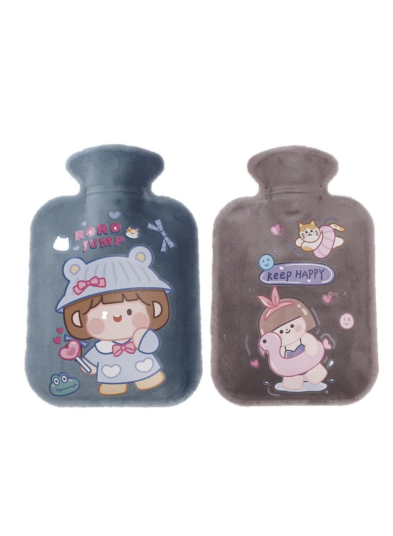 Hot Water Bottles, Rubber Mini Water Bag, Removable and Washable Heat Bag, Soft Fluff Hot Water Bottle for Menstrual Cramps, Neck and Shoulder Pain Relief (2 Pack) - Image 1
