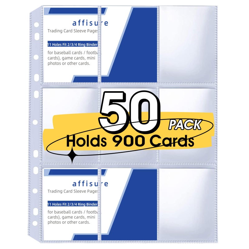 Affisure 9 Pocket Card Sleeves Holds 900 Cards Trading Card Binder Sleeves 3 Ring 9 Pocket Pages for Sports Cards Coupons Game Cards 50 Pack - Image 2