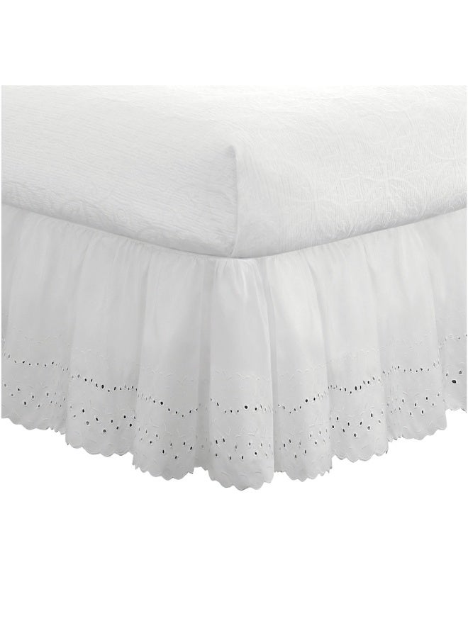 Fresh Ideas Fresh Ideas Eyelet Bed Skirt Dust Ruffle Embroidered Details  Classic 14  Drop Length Gathered Styling  Twin  White  Model  Fre30014Whit01  - Image 1