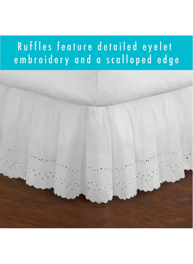 Fresh Ideas Fresh Ideas Eyelet Bed Skirt Dust Ruffle Embroidered Details  Classic 14  Drop Length Gathered Styling  Twin  White  Model  Fre30014Whit01  - Image 4