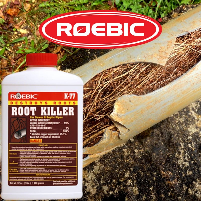 Roebic روبيك K-77 قاتل الجذور: ينظف الأنابيب، يوقف النمو الجديد، يعمل لأنظمة الصرف الصحي والصرف الصحي - 32 أونصة - Image 3