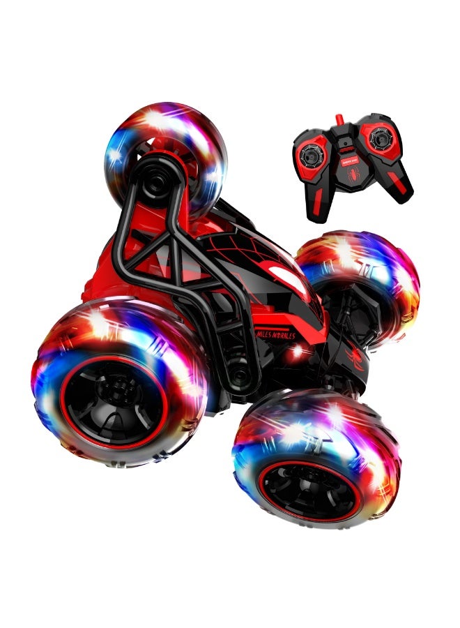 سبايدر مان سيارة مايلز موراليس سبايدرمان المجهزة بجهاز تحكم عن بُعد عجلة ستورم سبينر بخمس عجلات تدور 360 درجة | لعبة تحكم عن بُعد كاملة الوظائف بتردد جيجاهرتز سيارة حركات بهلوانية متينة للأطفال من سن سنوات فما فوق - Image 3