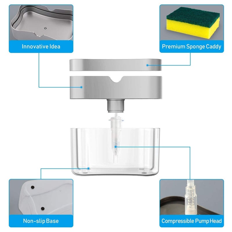 Spellwish Sink Dishwasher Liquid Soap Dispenser Pump with Sponge Holder Caddy for Home and Kitchen, Plastic - Image 5