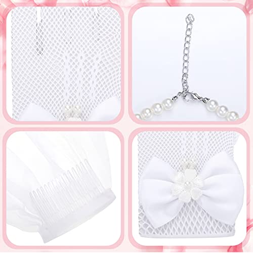Bencailor 5pcs Halloween Costume Accessories Set for Girls Lace Gloves with Hair Comb Pearl Necklace Bracelet Earrings(Milk White Pearl,Classic) - Image 5