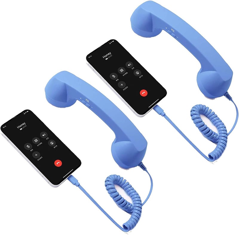 Blue Retro Handset For Mobile Devices With Microphone Vintage Telephone Style - Image 1