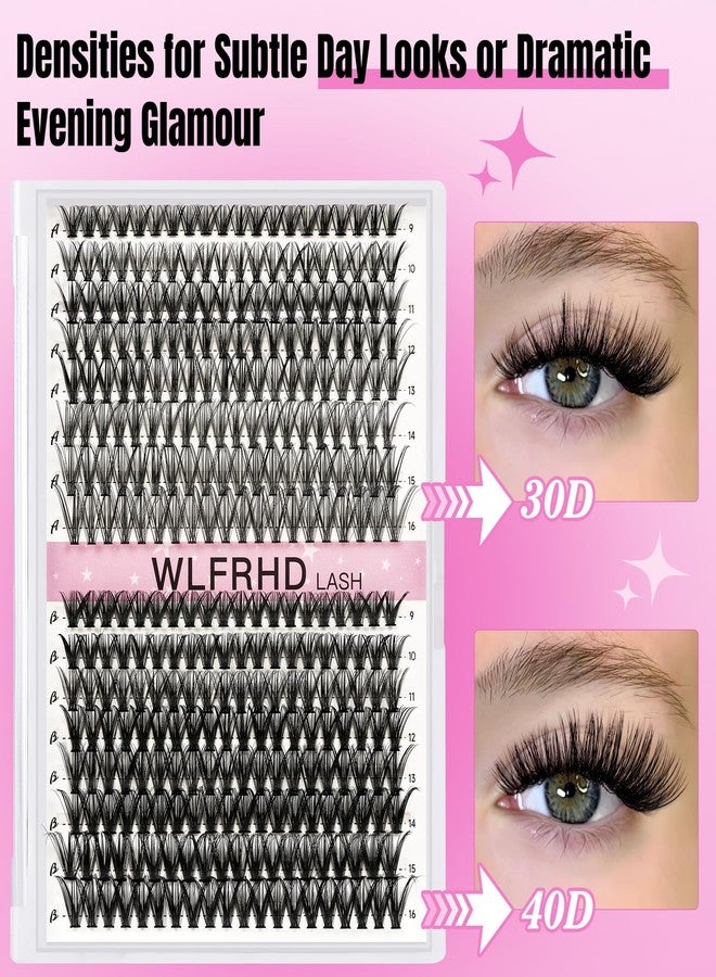 WLFRHD Lash Clusters Kit 320 Pcs D Curl DIY Natural Wispy Lashes Eyelashes Clusters Eyelash Extension Kit with Eyelash Bond and Seal, Remover & Tweezers (30D+40D, Mix9-16mm Kit) - Image 3