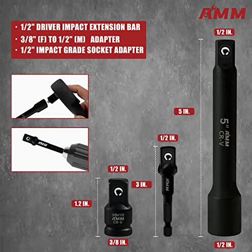 AMM 1/2" Drive Master Impact Socket Set, 24-Piece Shallow Standard SAE (7/16-Inch to 1-Inch) & Metric (13-24 mm) Sizes, Socket Assortment with Ratchet Handle，Cr-V Steel - Image 5