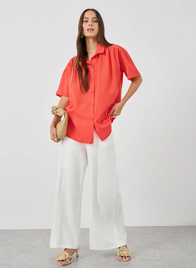 Take Two Take Two Solid Short Sleeve Oversized Shirt