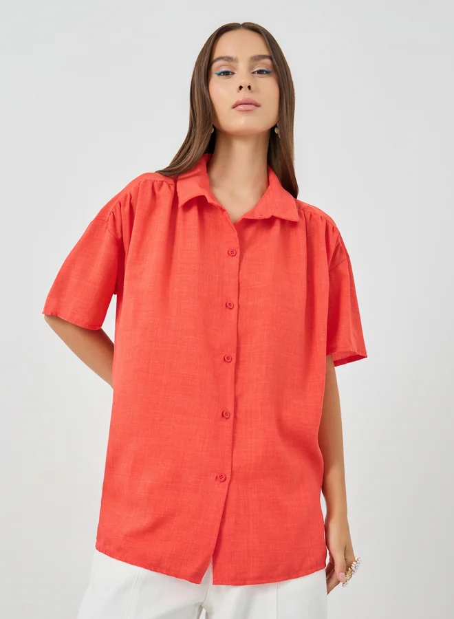 Take Two Take Two Solid Short Sleeve Oversized Shirt