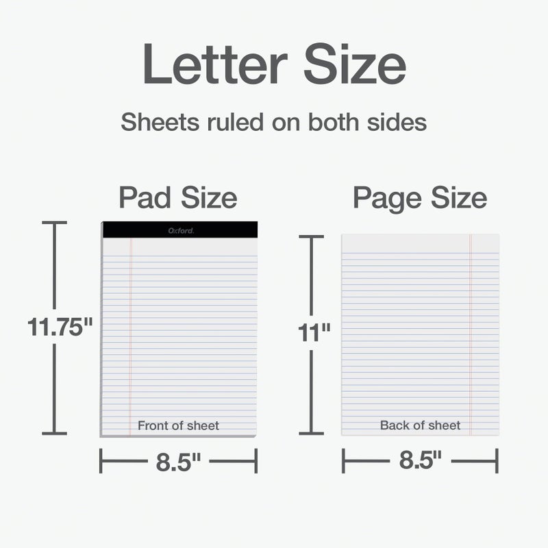 Oxford 8.5 x 11 Inch Legal Pads, 12 Pack, Wide Ruled on Both Sides, White Lined Paper, 50 Perforated Sheets Per Writing Pad, Notepads for Business, College & Office Use, Made in the USA (74030) - Image 2