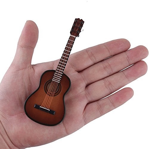 Dselvgvu Wooden Miniature Guitar with Stand and Case Mini Musical Instrument Classic Guitar Replica Collectible Figurines Model Home Decoration Display Ornament (Brown, 5.12"x1.86"x0.68") - Image 2