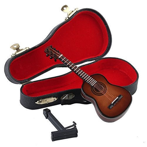 Dselvgvu Wooden Miniature Guitar with Stand and Case Mini Musical Instrument Classic Guitar Replica Collectible Figurines Model Home Decoration Display Ornament (Brown, 5.12"x1.86"x0.68") - Image 4