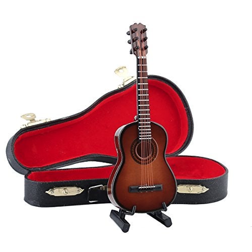 Dselvgvu Wooden Miniature Guitar with Stand and Case Mini Musical Instrument Classic Guitar Replica Collectible Figurines Model Home Decoration Display Ornament (Brown, 5.12"x1.86"x0.68") - Image 5