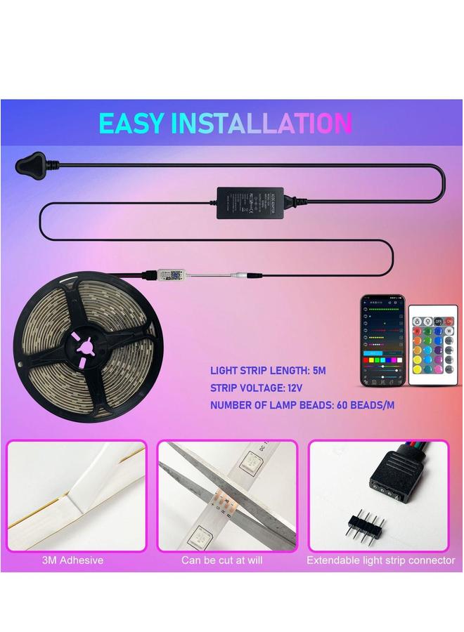 HOMESTAR أضواء شرائط LED مقاومة للماء 5م مع جهاز تحكم عن بعد خيارات ألوان RGB للتصميم المنزلي بار مطبخ حفلة - Image 3