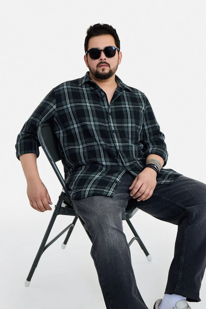 سنيتش Dark Green Checkered Long Sleeve Regular Fit Plus Size Shirt