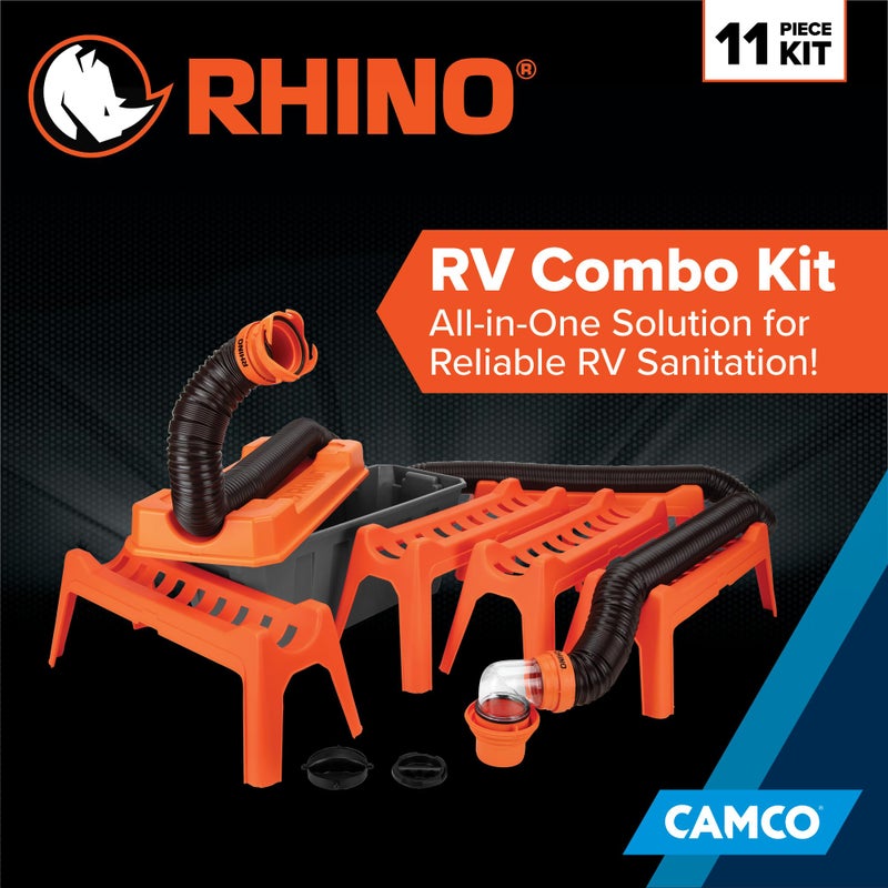 Camco Rhino Ultimate 20' RV Sewer Hose Kit â€” All-in-One Sewer Hose Solution â€” 11-Piece Combo Kit Includes Storage Box for Nesting Support & Camper Organization (43075) - Image 2