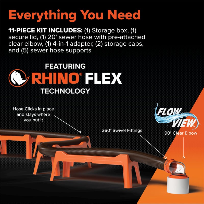 Camco Rhino Ultimate 20' RV Sewer Hose Kit â€” All-in-One Sewer Hose Solution â€” 11-Piece Combo Kit Includes Storage Box for Nesting Support & Camper Organization (43075) - Image 3