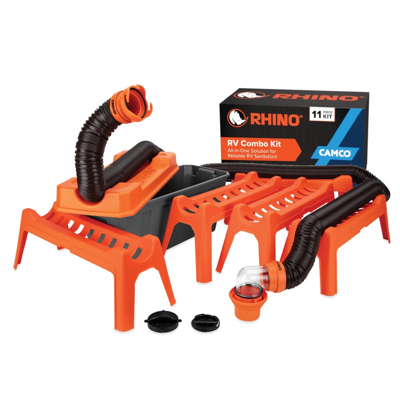 Camco Rhino Ultimate 20' RV Sewer Hose Kit â€” All-in-One Sewer Hose Solution â€” 11-Piece Combo Kit Includes Storage Box for Nesting Support & Camper Organization (43075) - Image 1