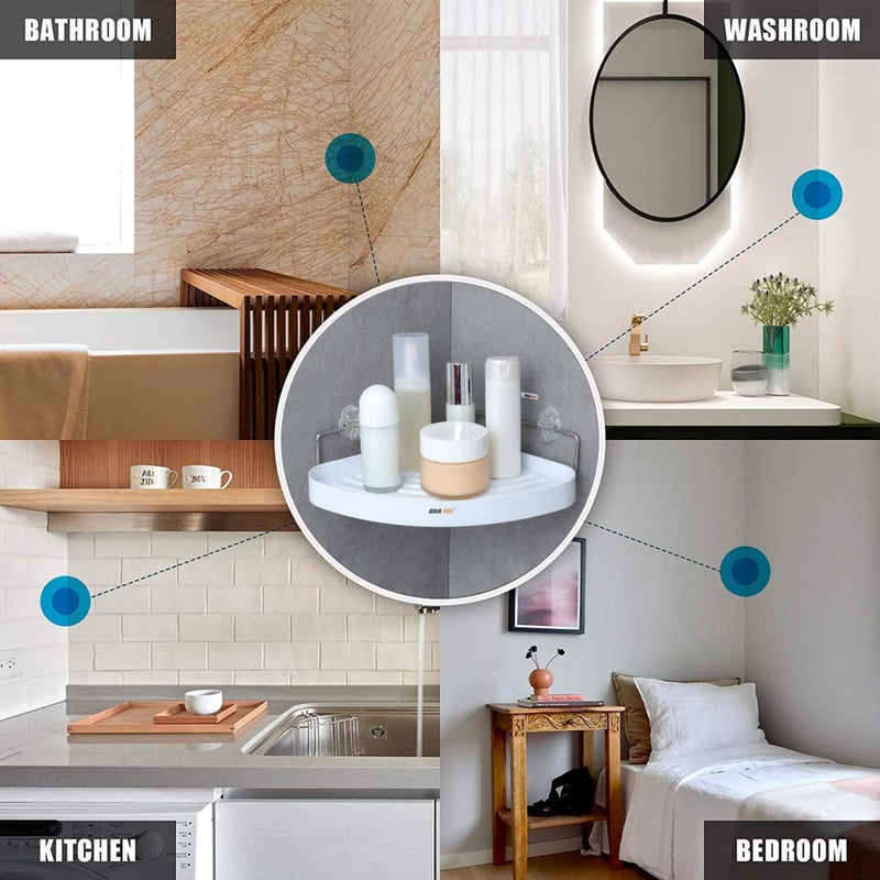 SF - Stick Fast Bathroom Corner Shelf Self Adhesive Rack with 3M Sticker for Wall Mount Shelf Multipurpose for Kitchen Bathroom Storage Organizer Pack of 1- White, ABS - Image 4