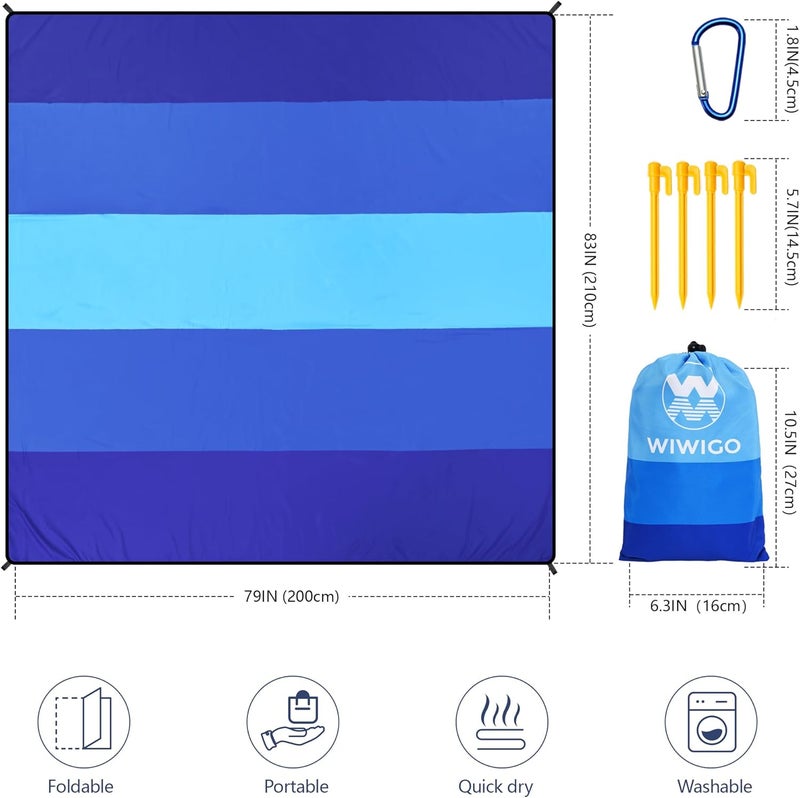 WIWIGO Waterproof Sandproof Beach Blanket 79" x 83" for 2-8 Adults - Quick Drying Outdoor Mat - Image 2