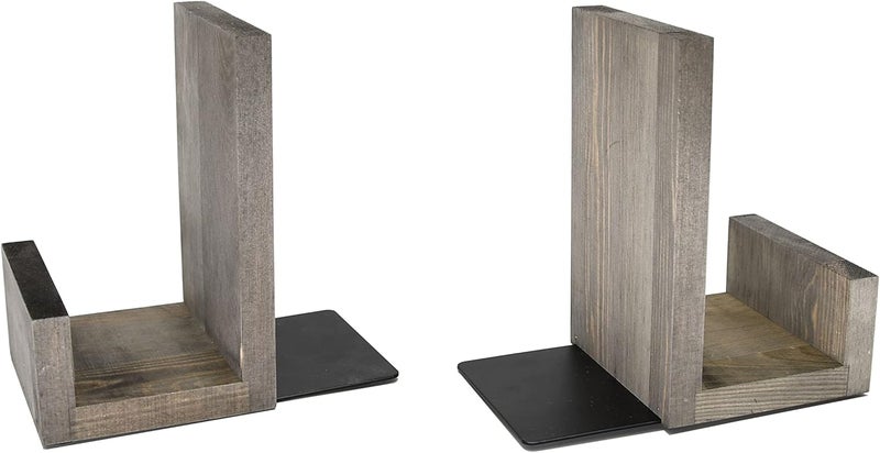 OwlGift Vintage Gray LShaped Solid Wood Bookends Decorative Bookends wBlackTone Metal Supports NonSkid and Sturdy to Hold Heavy Books 1Pair - Image 4