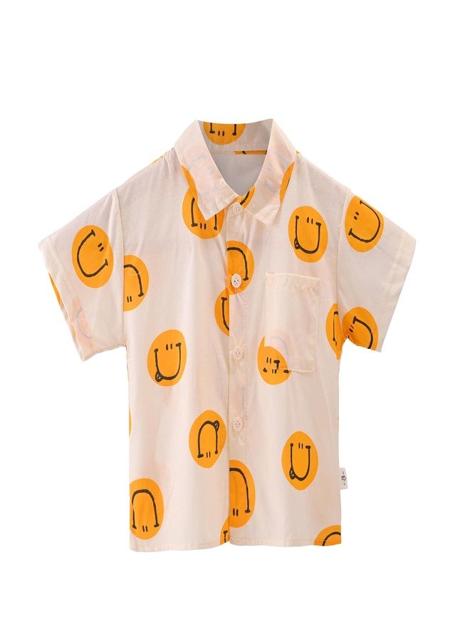 Bold N Elegant Kids 3-Piece Smiley Face Print Short Sleeve Shirt with Shorts and T-Shirt Summer Party Outfit for Boys 1 to 5 Years (Orange, 1-2 Years) - Image 2