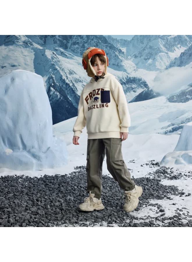 Mqd Winter Boys' Trendy College Style Warm Casual Pants Army Green 140 - Image 2