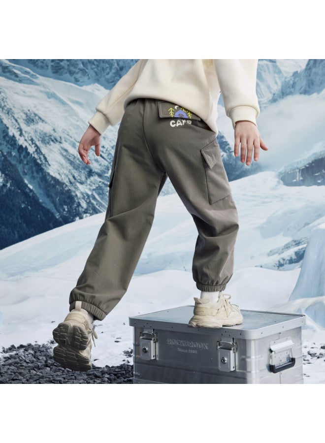 Mqd Winter Boys' Trendy College Style Warm Casual Pants Army Green 140 - Image 3