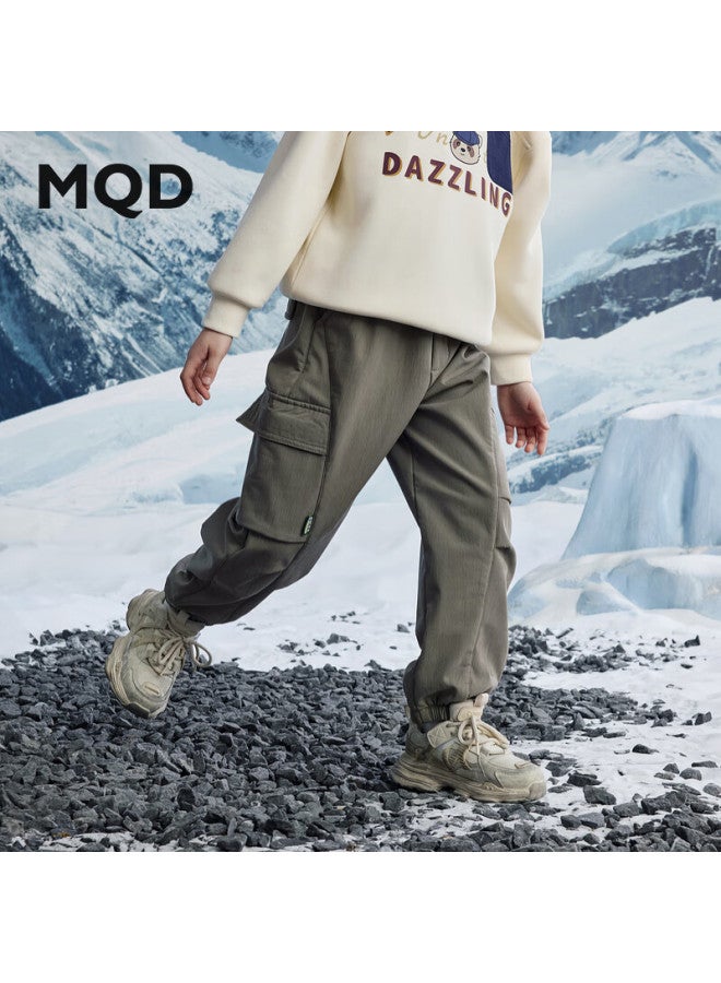 Mqd Winter Boys' Trendy College Style Warm Casual Pants Army Green 140 - Image 1