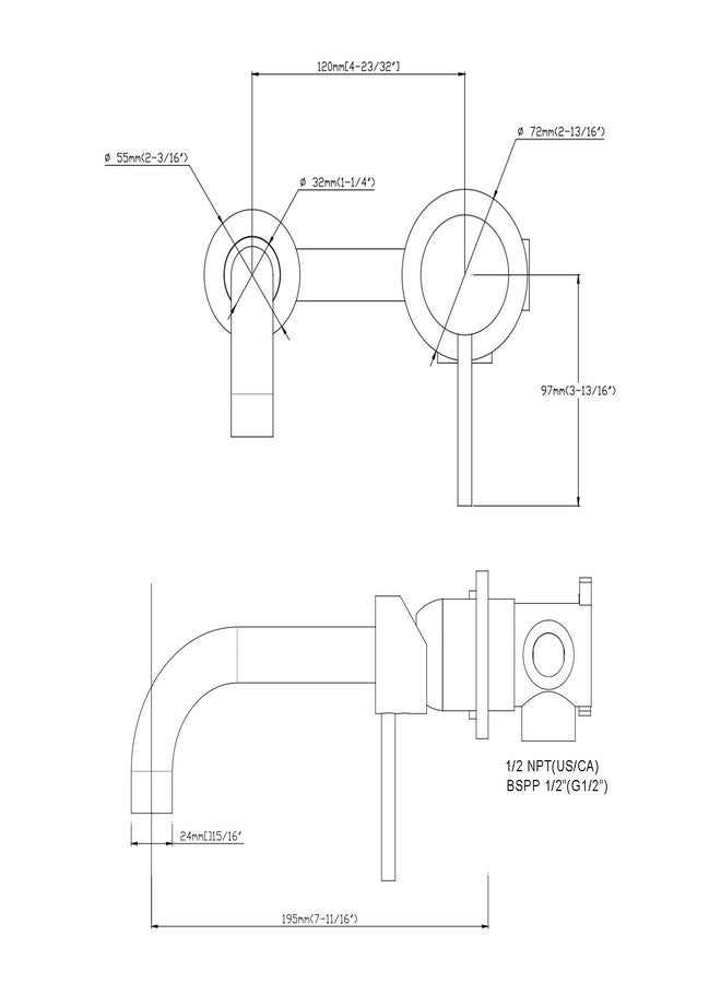 Sumerain Wall Mount Bathroom Faucet Matte Black Finish, Rough-in Valve Included - Image 4
