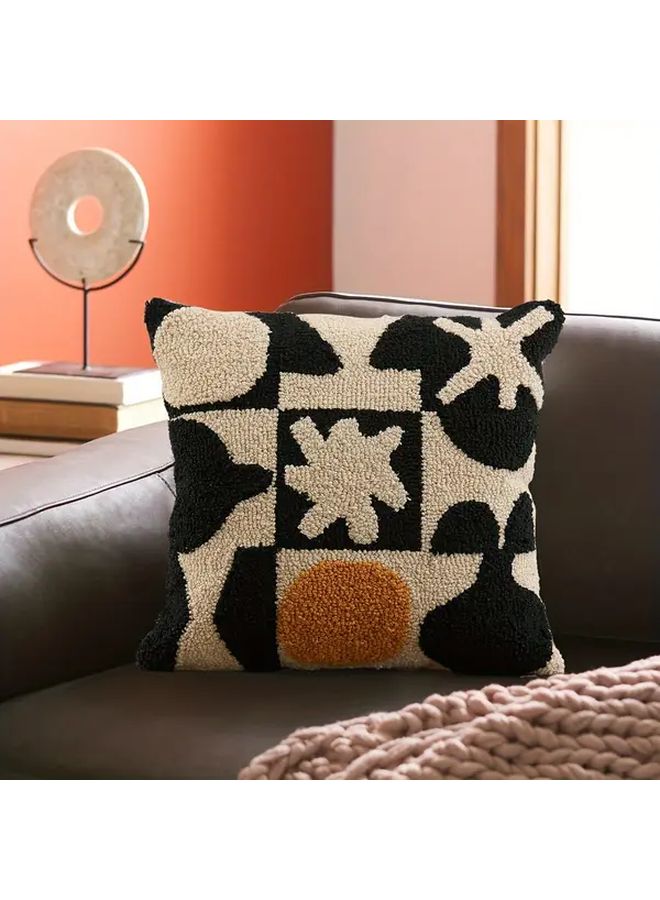 Contemporary Black Geometric Pattern Fleece Throw Pillow 17.72x17.72 Inch Zipper Cushion - Image 5