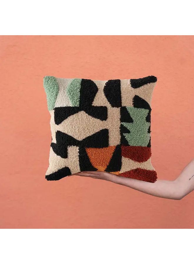 Contemporary Black Geometric Pattern Fleece Throw Pillow 17.72x17.72 Inch Zipper Cushion - Image 4