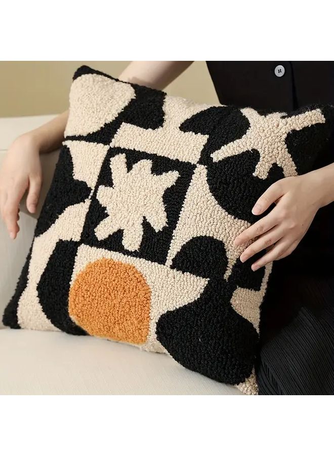 Contemporary Black Geometric Pattern Fleece Throw Pillow 17.72x17.72 Inch Zipper Cushion - Image 2