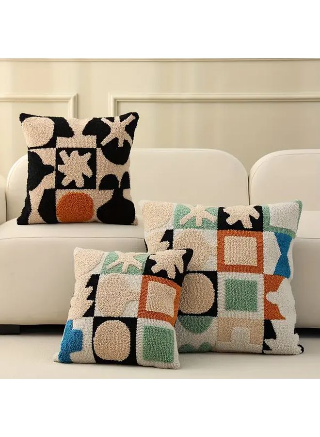 Contemporary Black Geometric Pattern Fleece Throw Pillow 17.72x17.72 Inch Zipper Cushion - Image 1