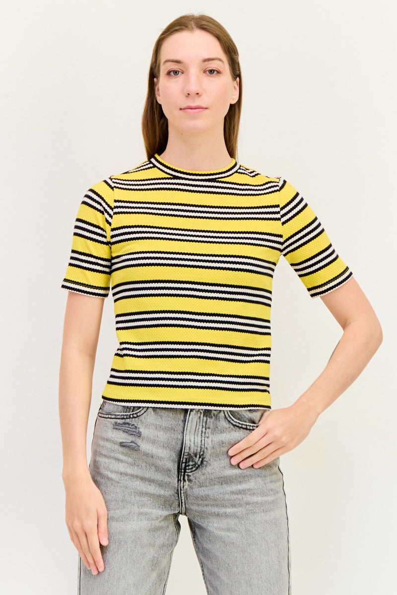 ONLY Women Crew Neck Short Sleeves Stripe Print Top, Multicolor - Image 1
