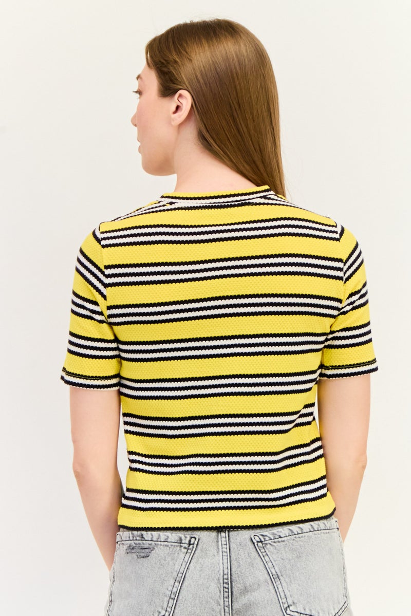 ONLY Women Crew Neck Short Sleeves Stripe Print Top, Multicolor - Image 2