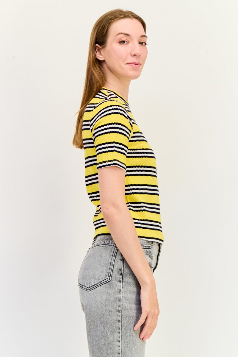 ONLY Women Crew Neck Short Sleeves Stripe Print Top, Multicolor - Image 4