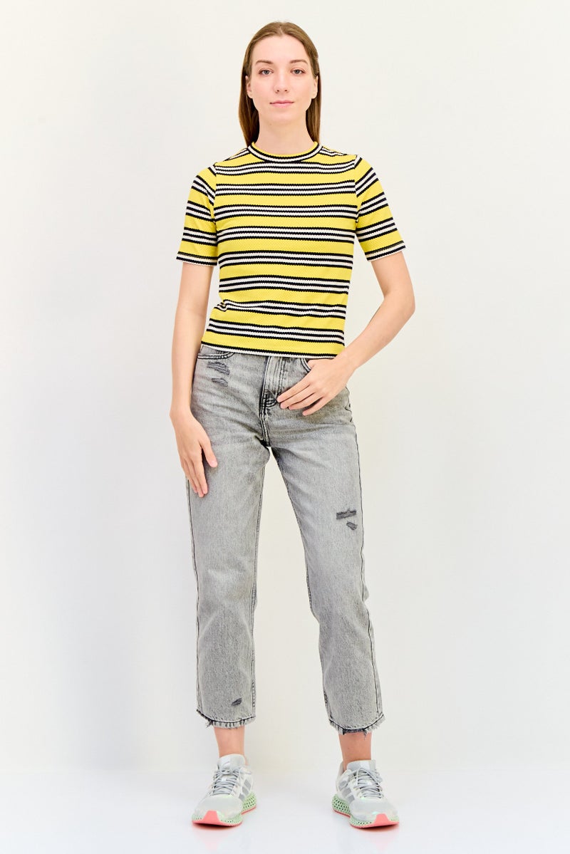 ONLY Women Crew Neck Short Sleeves Stripe Print Top, Multicolor - Image 3